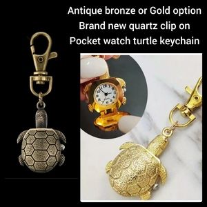 Vintage Turtle Pocket Watch Keychain w clip - Cute Novelty Quartz watch NEW